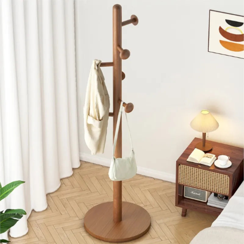 X&D Solid Wood Coat Rack, Floor Hanging Clothes Rack Simple Modern Bag Rack Bedroom Household Single Pole Vertical Drying Rack - vue 6 sur 12