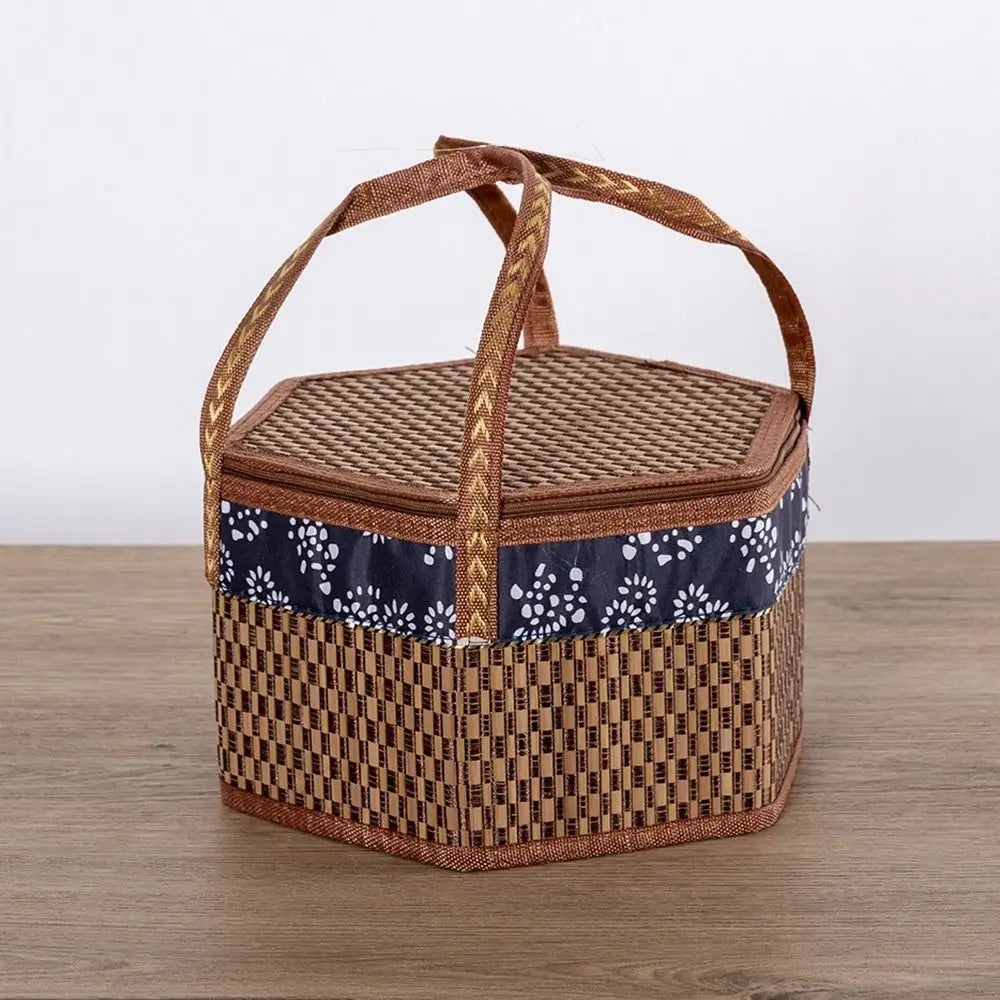 panier de pique-nique en bambou tissé écologique et pliable - vue 4 sur 8