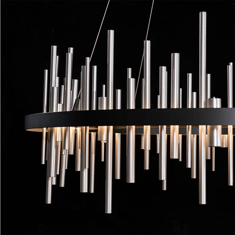 lustre minimaliste en acier inoxydable noir design postmoderne - vue 10 sur 16