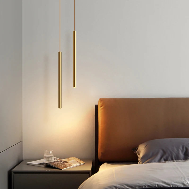 Moderne LED-Pendelleuchte mit langem Tubus für luxuriöse Innendekoration - vue 6 sur 30