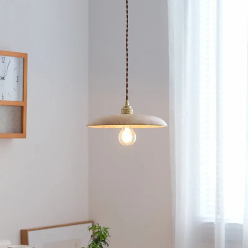 suspension led en bois et laiton style nordique moderne - vue 4 sur 10