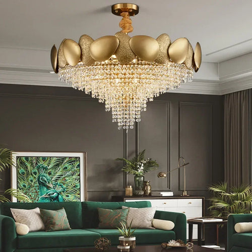 lustre moderne en cristal pampilles et acier inoxydable