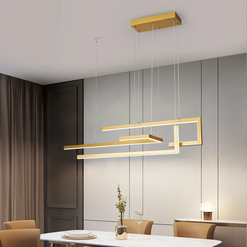 Nordic minimalist LED chandeliers, kitchen and restaurant chandeliers, modern rectangular decorative indoor lighting fixtures - vue 6 sur 8