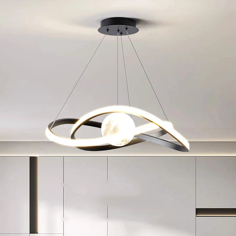 lustre nordique led lune lampe suspendue éclairage intérieur décoratif - vue 3 sur 6