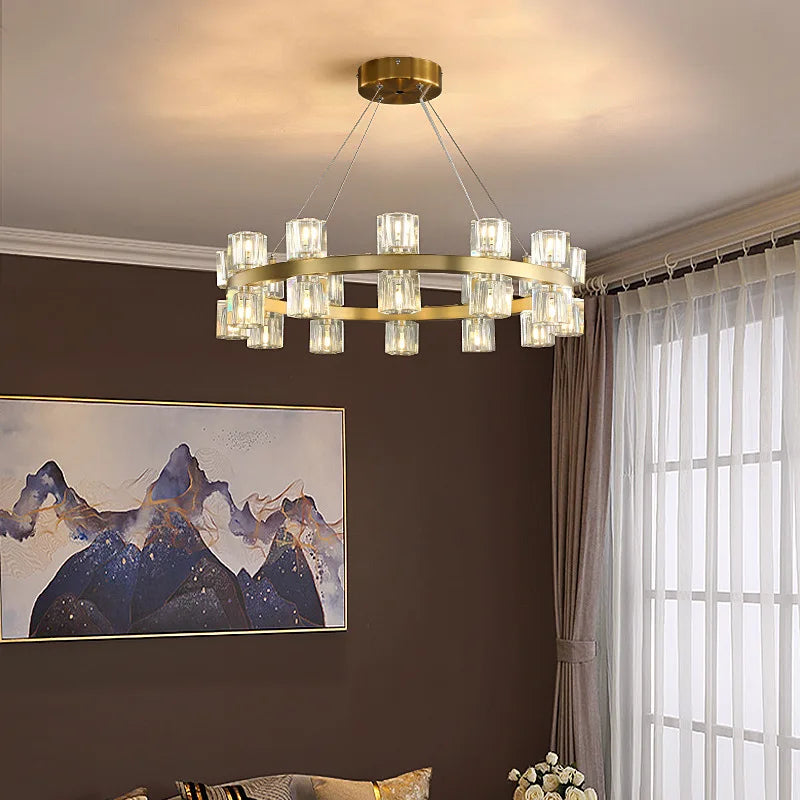 lustre moderne en cuivre led avec cristaux pour hôtel et foyer - vue 5 sur 17