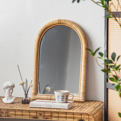 Full length mirror, floor mirror, girls' makeup, dressing, dressing, rattan net, Nordic fitting mirror, ins - vue 4 sur 12