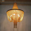 lustre moderne à pampilles en aluminium doré avec chaîne décorative