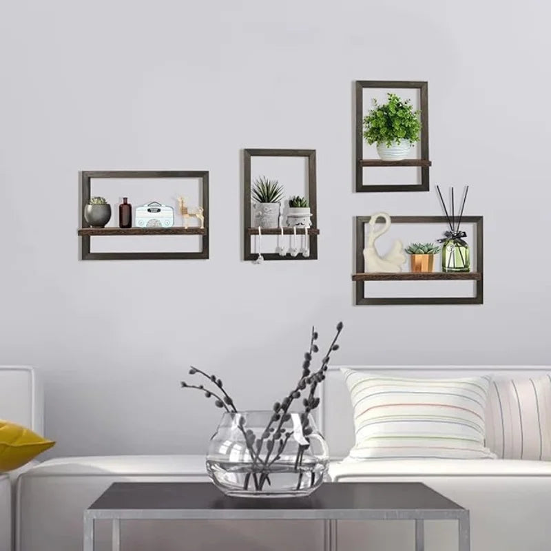 Black Wood Shelves for Wall Storage Hanging Floating Wall Shelves Rustic Farmhouse Decor, Bedroom Bathroom Living Room Kitchen - vue 2 sur 7