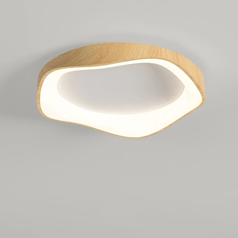 lampe led circulaire simple grain de bois éclairage intérieur moderne - vue 3 sur 8