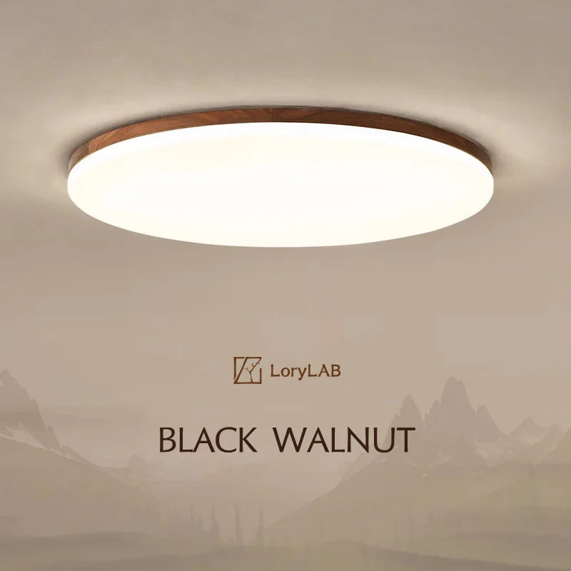 Walnut wood Flush Mount, Modern Minimalism Wabi-sabi, Ultrathin eye protection Ceiling light for Living room, Study, Bedroom - vue 2 sur 7