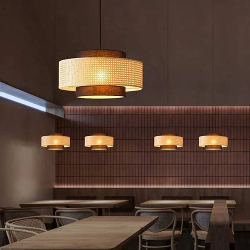 Suspension design à cannage en bambou rotin LED déco - vue 7 sur 10