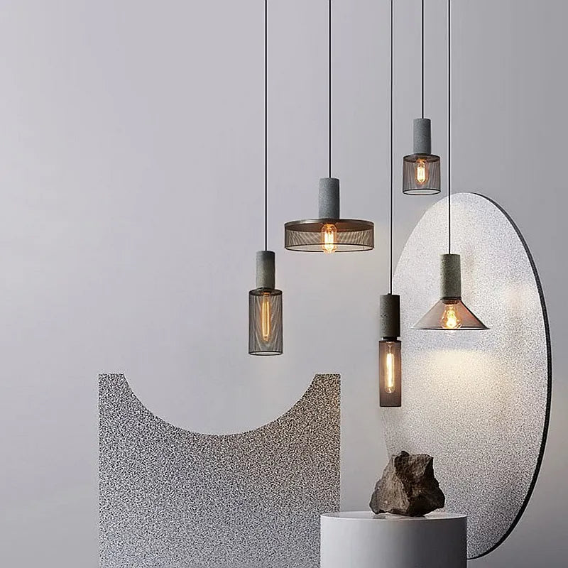 Lustre suspension lumière fer ciment