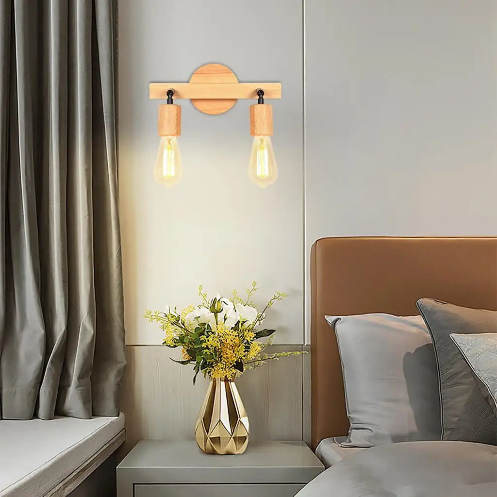 applique murale double tête en bois style nordique moderne - vue 5 sur 9