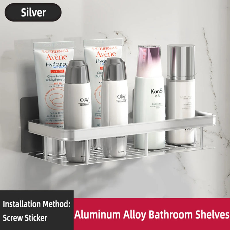 étagère d'angle murale porte-serviettes et porte-shampoing sans perçage