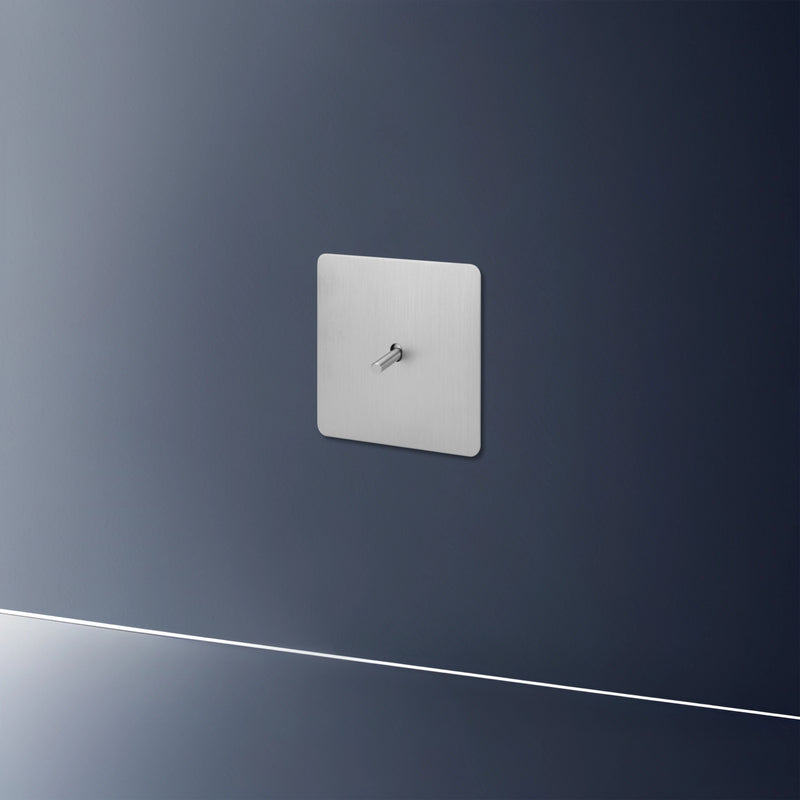 Interrupteur double 2 voies en acier gris clair brossé bords arrondis