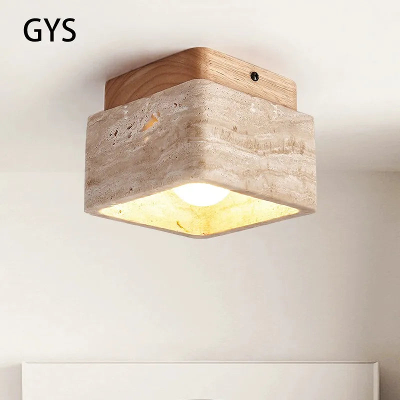 Plafonnier Led nordique moderne Downlight carré pierre bois crème Style Surface monté vers le bas lumière pour porche balcon couloir