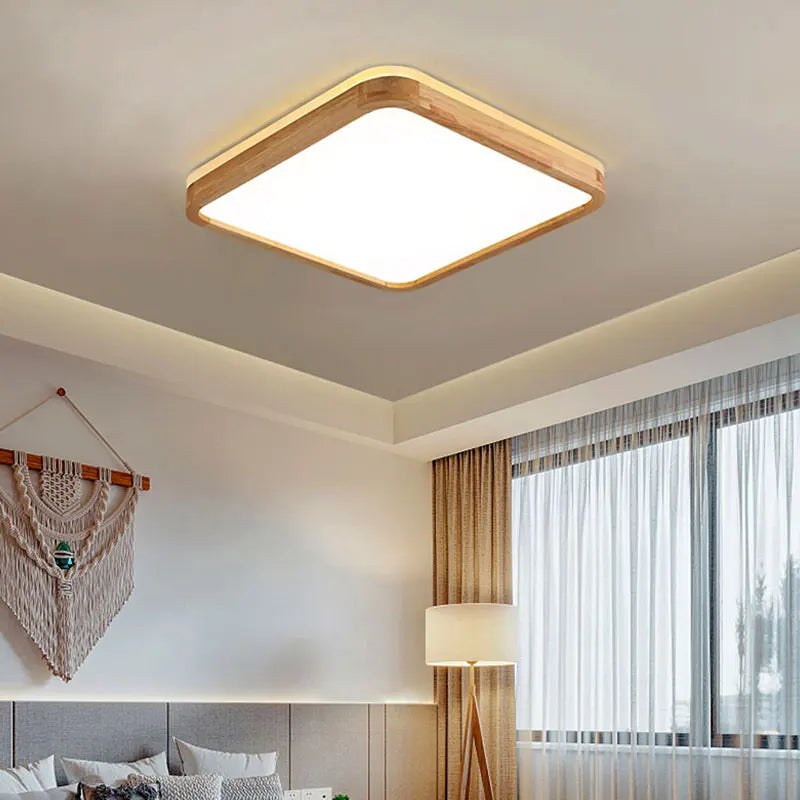 plafonnier en bois moderne avec télécommande intelligente et éclairage LED - vue 4 sur 13