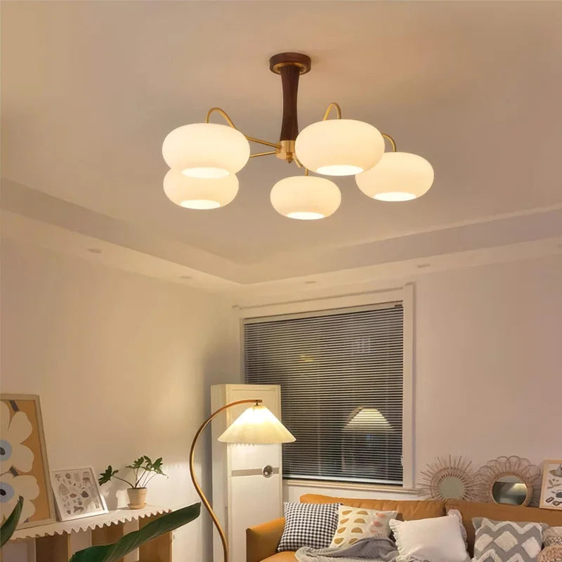 Walnut Wood Glass Brass, Wabi-sabi Modern Vintage style, chandelier lights for Living room, Bedroom, dining room, study - vue 5 sur 10