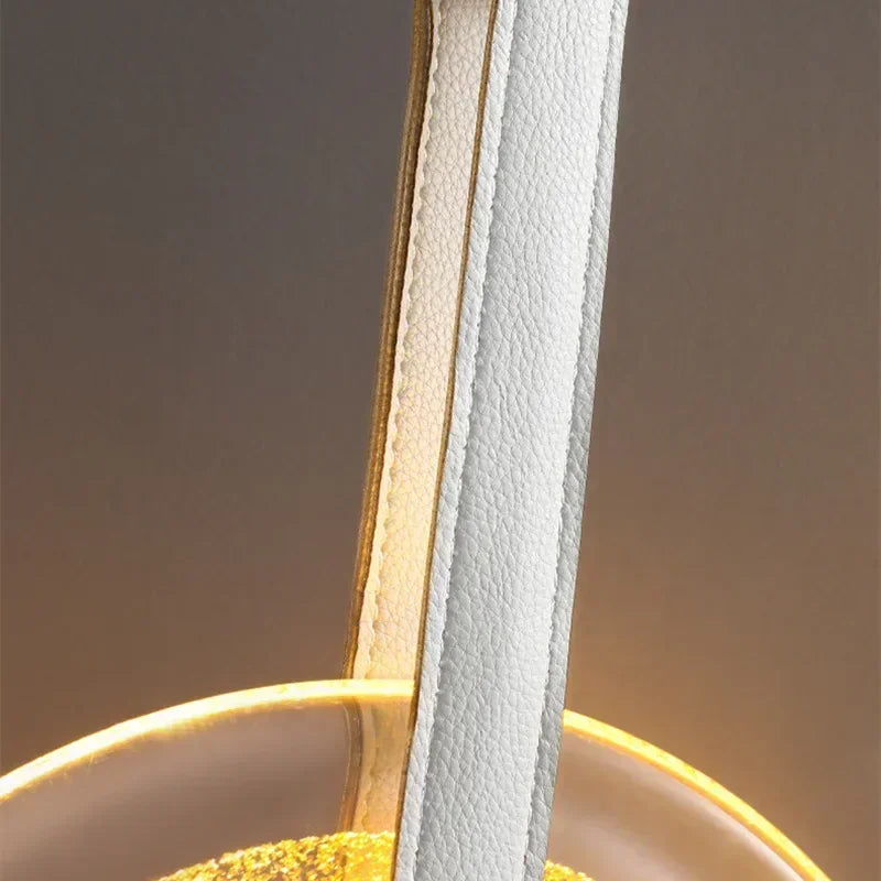 lustre nordique moderne en cuir et verre pour décoration intérieure - vue 5 sur 10