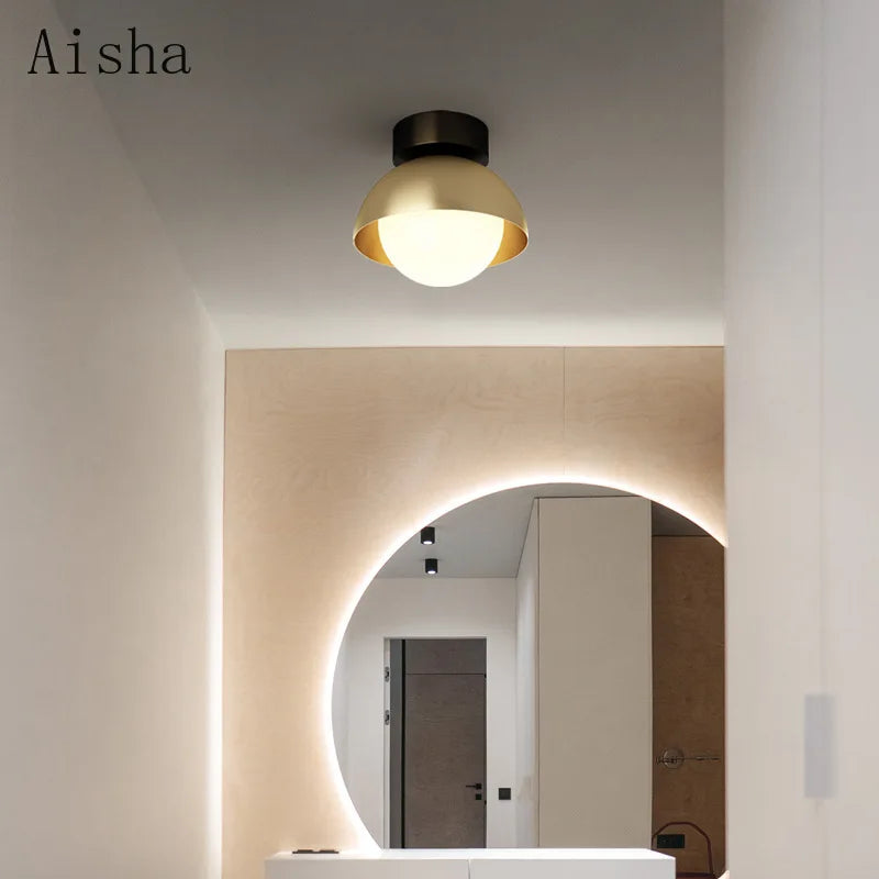 plafonnier nordique en cuivre et verre design élégant pour intérieur - vue 4 sur 7