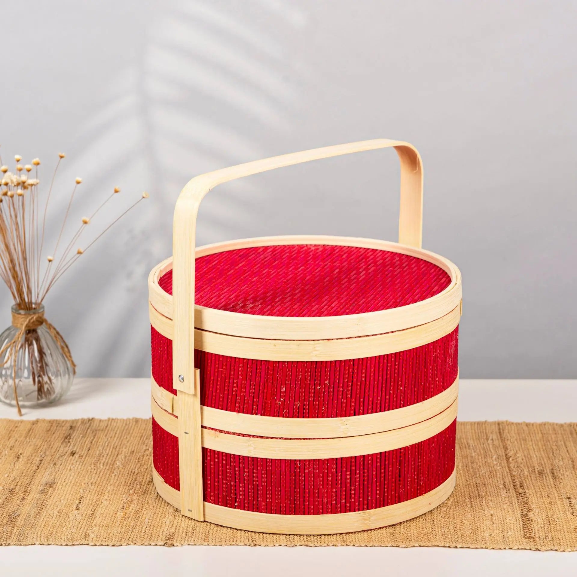 panier en bambou tressé portable pour pique-nique et repas - vue 8 sur 7