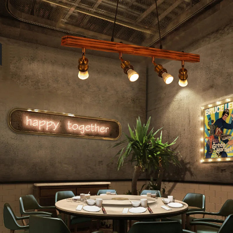 Rétro loft industriel bar lustre restaurant hot pot café lustre en bois magasin de vêtements fond mur spot - vue 4 sur 7