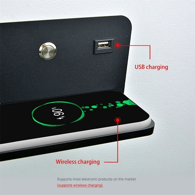 Moderne LED-Wandleuchte mit USB-Anschluss und kabelloser Ladefunktion - vue 4 sur 10