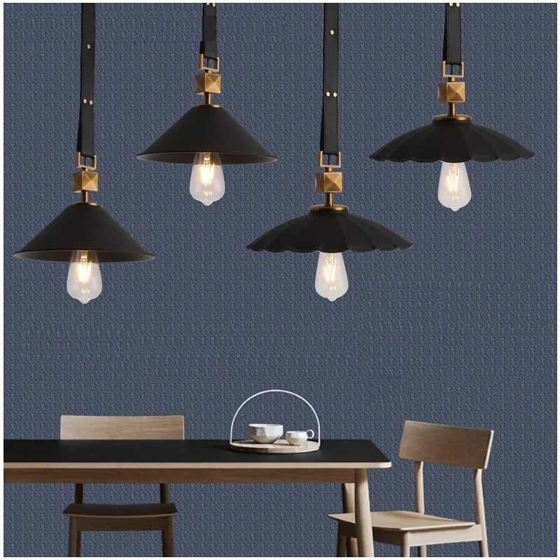 lustre moderne en cuir avec suspension lumière et verre cristal - vue 4 sur 14