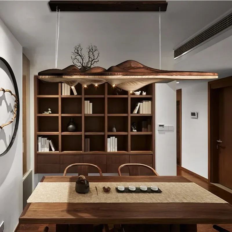 Lustre nordique moderne résine bois massif éclairage décoratif intérieur - vue 3 sur 9