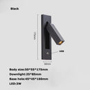 Black Brass Rectangular LED Wall Lamp Wall Sconce Wall Spotlight Reading Light with Switch and USB Port, Rotatable For Bedroom