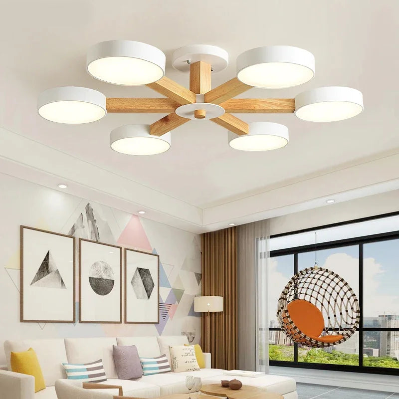 Modern Wooden Ceiling Light For Living Room 3/6/8 Lights Indoor Led Lights Luminaire Suspension Decoration Bedroom Hanglamp - vue 3 sur 15
