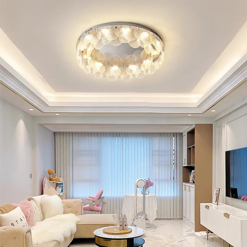 Plafonnier Led rond en verre et cristal - vue 7 sur 10