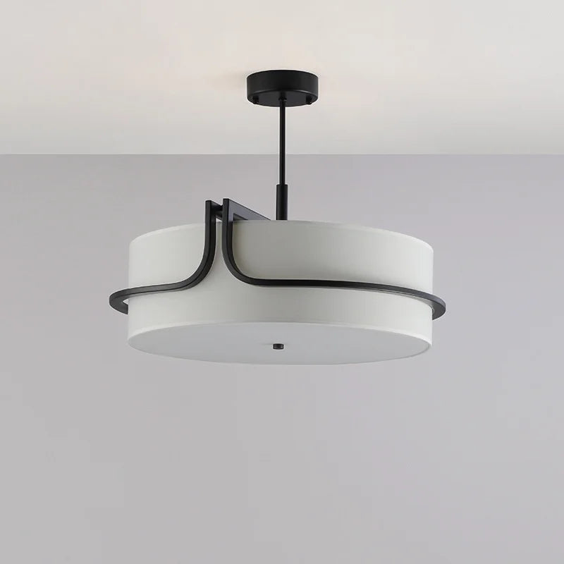 Plafonnier luxe design en cuivre et abat-jour en tissu