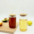 Tasse verre canette couvercle bambou paille borosilicate