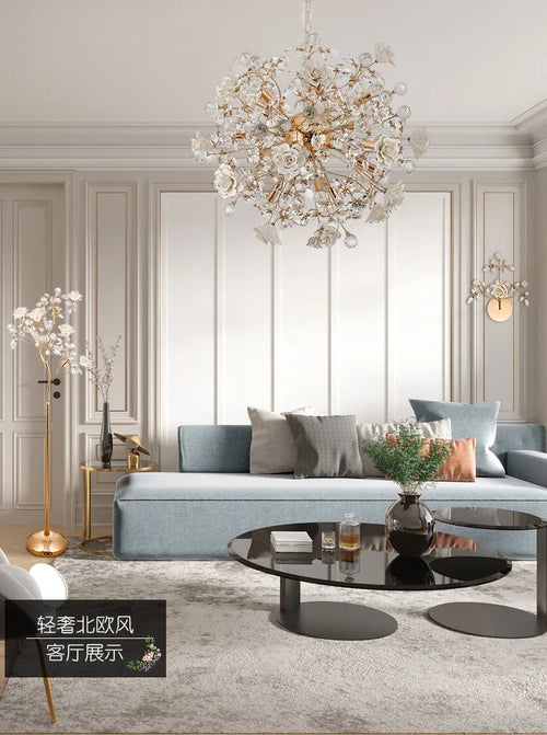 Lustre céramique blanc fleurs décoration - vue 6 sur 12