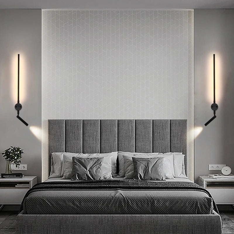 Modern Bedroom Living Room Wall Light ON/OFF Switch AC220V Black White Long Wall Lamps with LED Spotlights - vue 5 sur 18