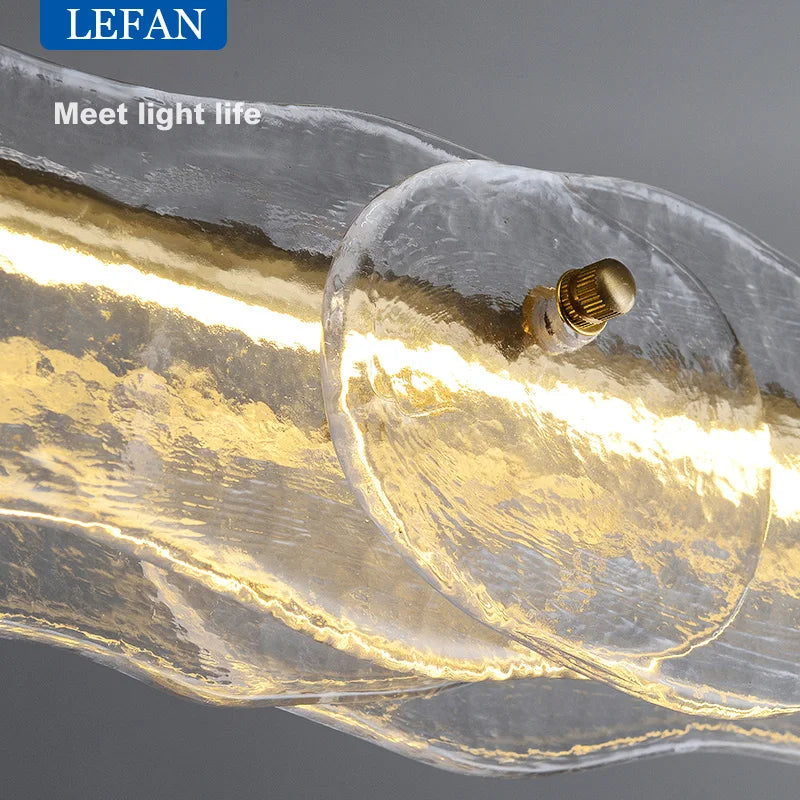 Lustre moderne allcopper lumière luxe créatif longue bande minimaliste bar salle à manger comptoir eau motif Suspension en verre - vue 6 sur 7