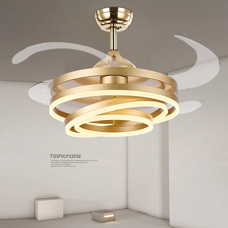 ventilateur de plafond moderne 	 avec lumières led télécommande rechargeable - vue 4 sur 15