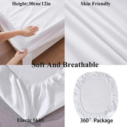 Waterproof Fitted Sheet Bedding Cover Bed Cloth Solid Color Mattress ,Soft Breathable Noiseless Bed Cover Deep Pocket Large size - vue 5 sur 14