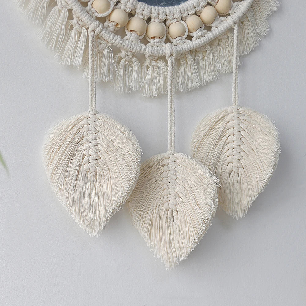miroir mural en macramé style bohème pour décoration intérieure - vue 4 sur 14