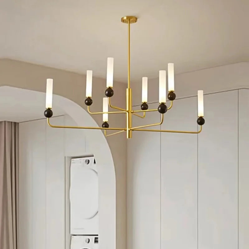 lustre simple et moderne en laiton avec boule de marbre acrylique - vue 3 sur 16
