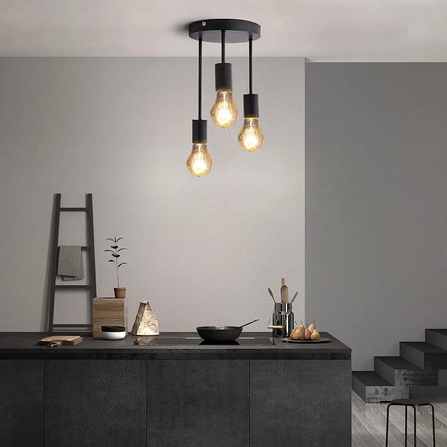 plafonnier industriel lustre décoration avec lumière led - vue 5 sur 6