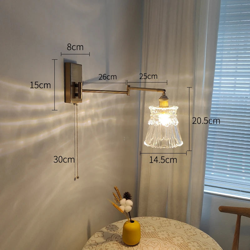 IWHD tirer chaîne verre applique murale LED applique bras gauche droite rotation chambre salon lumières nordique moderne à côté lampe Wandlamp - vue 4 sur 23