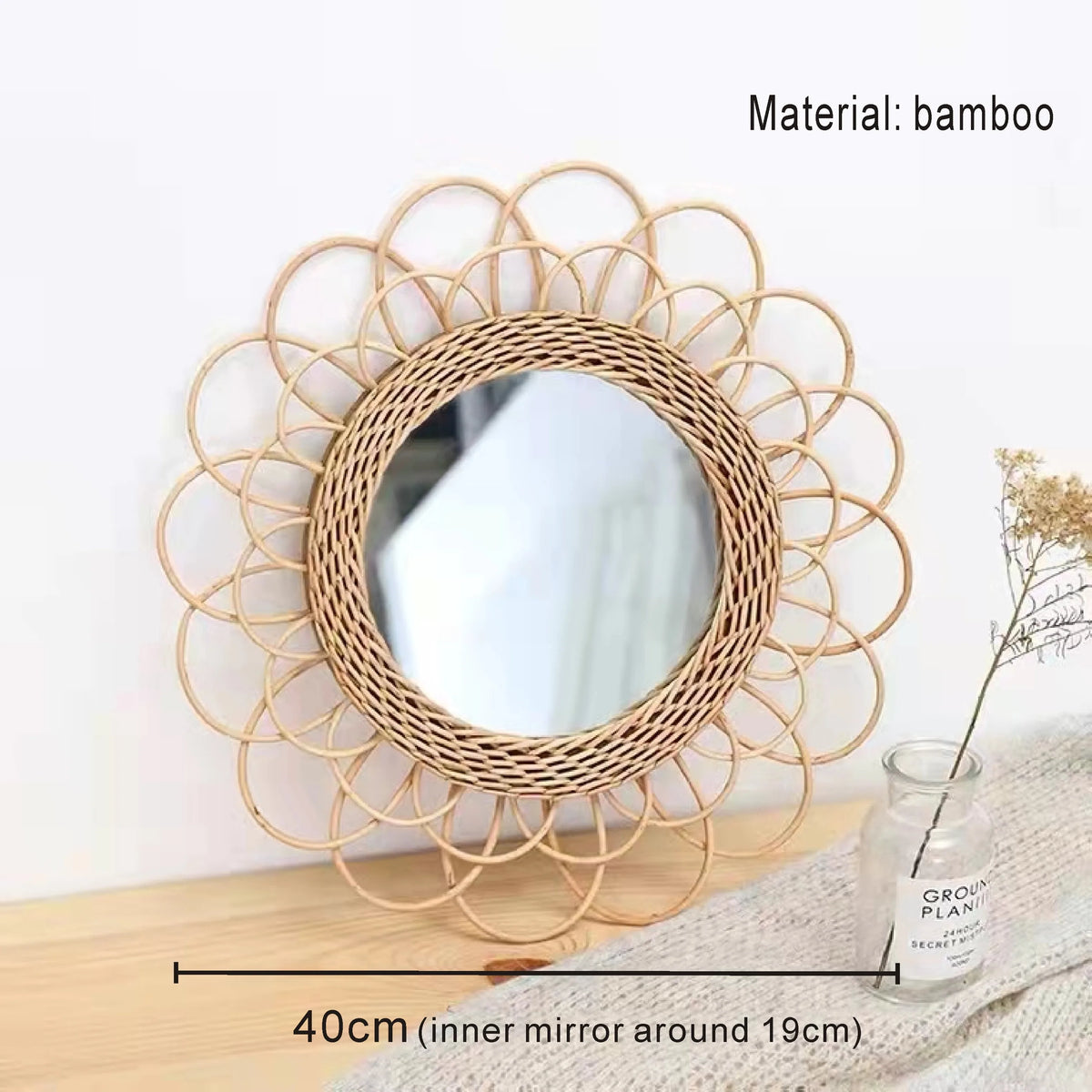 Nordic Style Straw Rattan Wall Decor, Round Rattan Mirror, Decoration Mirror - vue 5 sur 12