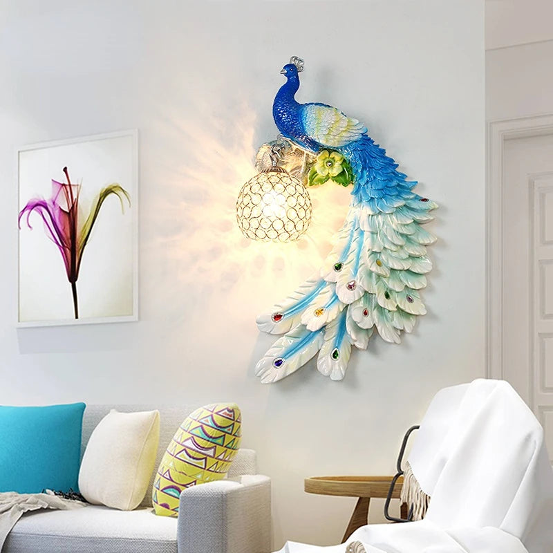 applique murale moderne en résine de paon vintage dorée - vue 4 sur 23