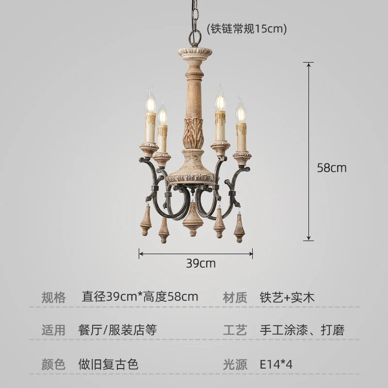 lustre vintage en bois sculpté pour un éclairage élégant à la maison - vue 8 sur 8