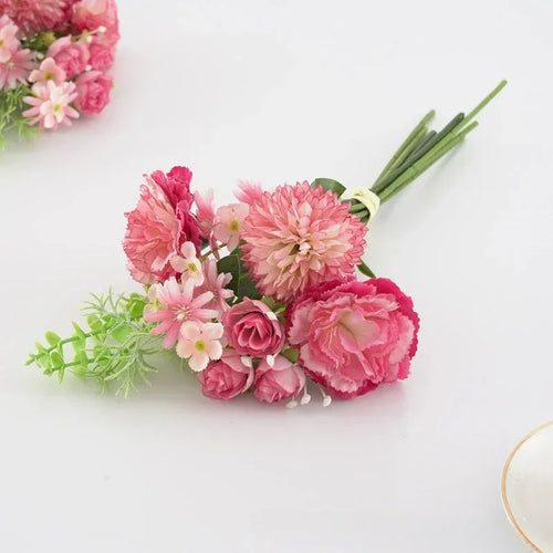 bouquet de roses et œillets en soie décoration florale festive - vue 11 sur 11