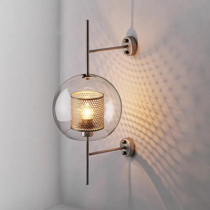 American Industrial Wall Lamps Clear Glass Wall Light Iron Metal Cage Living Room Decorative Wall Light Hallway Entrance Aisle - vue 3 sur 14