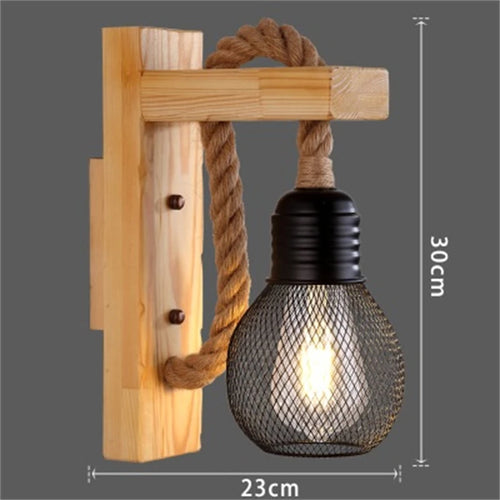 Vintage Industrie-Wandleuchte aus Holz und Hanfseil LED LOFT - vue 12 sur 15