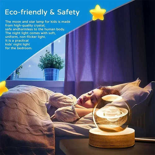 veilleuse 3D en cristal système solaire cadeau décoratif en bois